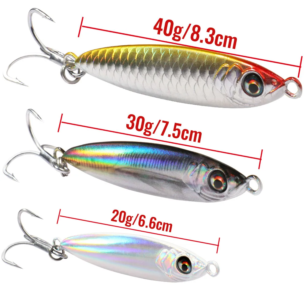 Metal Jig Lure 20g 30g 40g Spinner Spoon 3D Eye Color Laser Overlay  Spinning Fishing Tackle Hook Swimbait Pesca Spinnerbait Bait