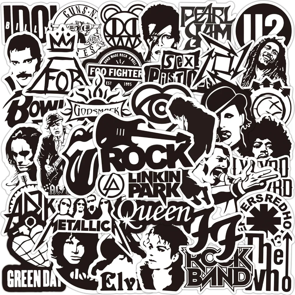 Black and White Rock Punk Band Stickers for Car Laptop Luggage Phone Decal  Waterproof Graffiti Sticker Decor Toys Fans Gifts