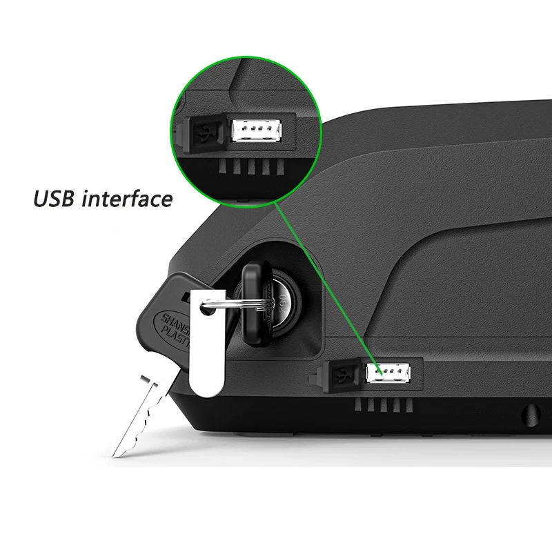 aimjin Hailong DP-9 48V 52V 36V downtube lithium ebike battery with USB port  Hailong DP-9 ebike battery mounted on bicycle downtube with key lock system