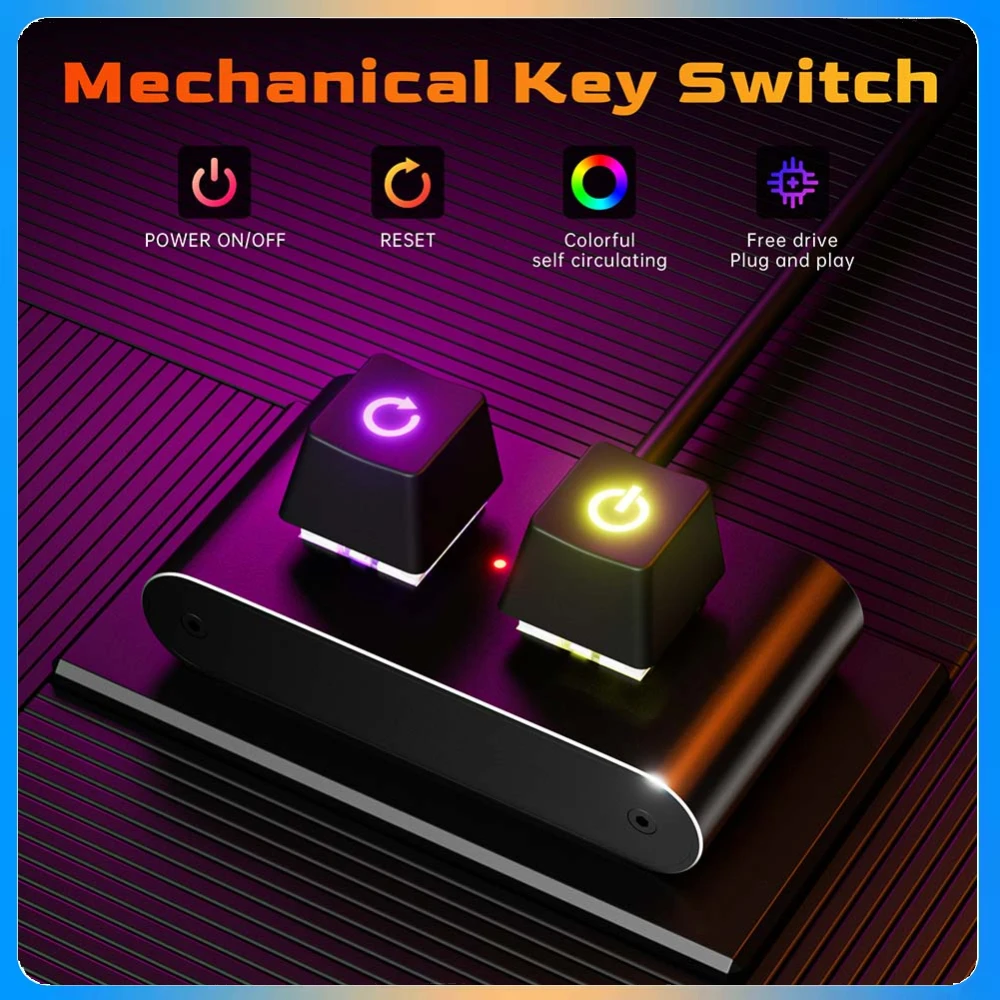 ON/Off Reset Switch Button w/Colorful LED Light PC External Power Supply Button Computer Power Switchs for Home Office Internet