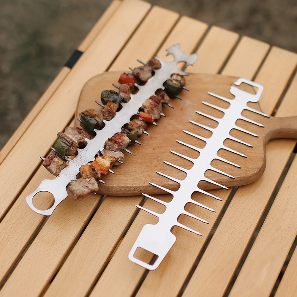

Roasting Fork Outdoor Camping Picnic BBQ Fork Stainless Steel Fish Bone Shape Barbecue Food Forks Skewers Barbecue Rack