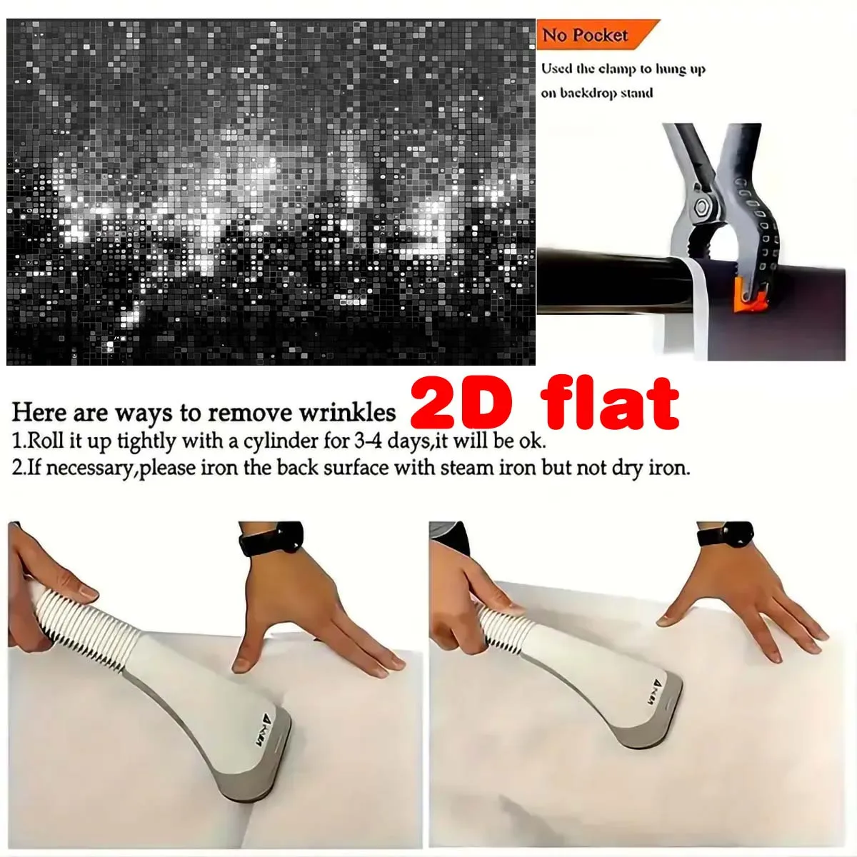 1 Glänzender Paillettenhintergrund – schwarz-weiße Pixel-Partydekoration mit glänzenden Pailletten, aus strapazierfähigem Polyestergewebe – Detail 6