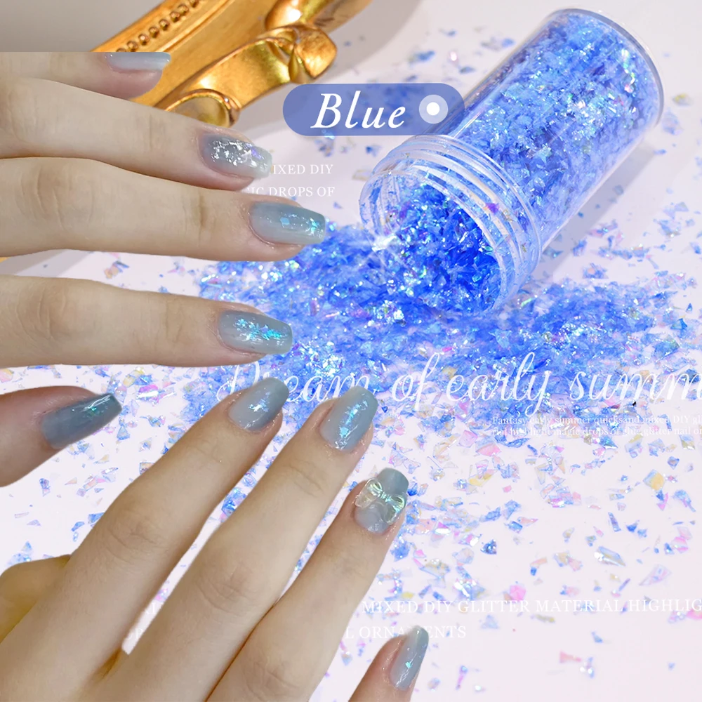 1Jar Sky Blue Opal Chrome Nail Glitter Powder 0.3G Irregular Holo Patch Aurora Mermaid Iridescente Flake Manicure Fai Da Te Decora & * &
