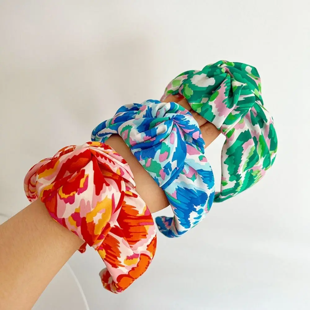 Koren-Style Satin Tiedye Hairband Flower Big Knot Headband Adult Hair Accessories Girls
