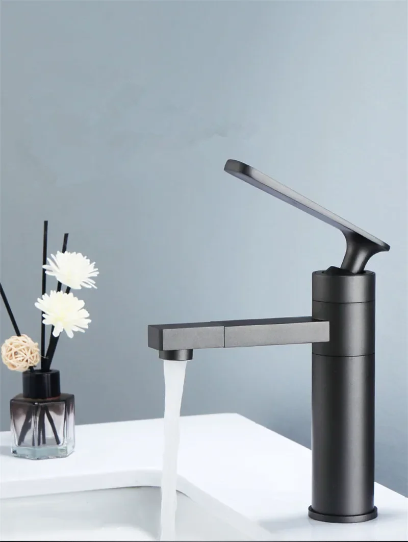 Description Picture 2 of itemBathroom Faucet Brushed Gold Basin Cold And Hot Water Mixer Sink Tap Single Handle Deck Mounted Gray