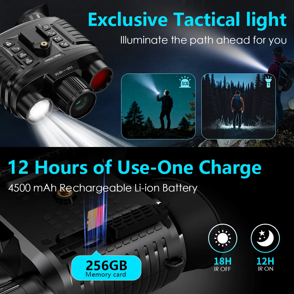 Head&Helmet Mount 4500mAh Rechargeable Night Vision Goggles Full Color Night Vis