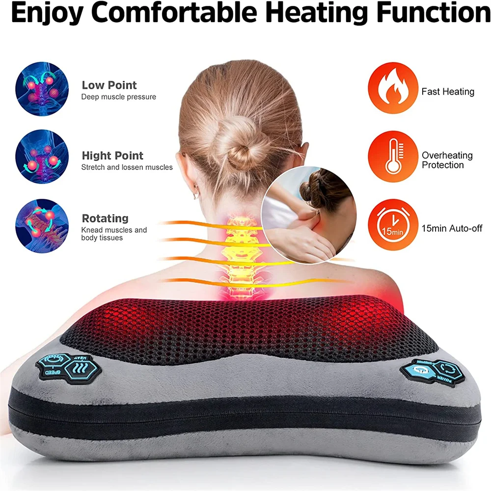 Cuscino da massaggio per schiena, collo e spalle con riscaldamento/ massaggiatore elettrico a rullo - AliExpress