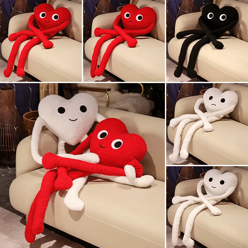 긴 팔과 다리 하트 봉제 베개, 봉제 인형, 블랙 화이트 레드 감정 얼굴, 인간 피규어 쿠션 봉제 선물