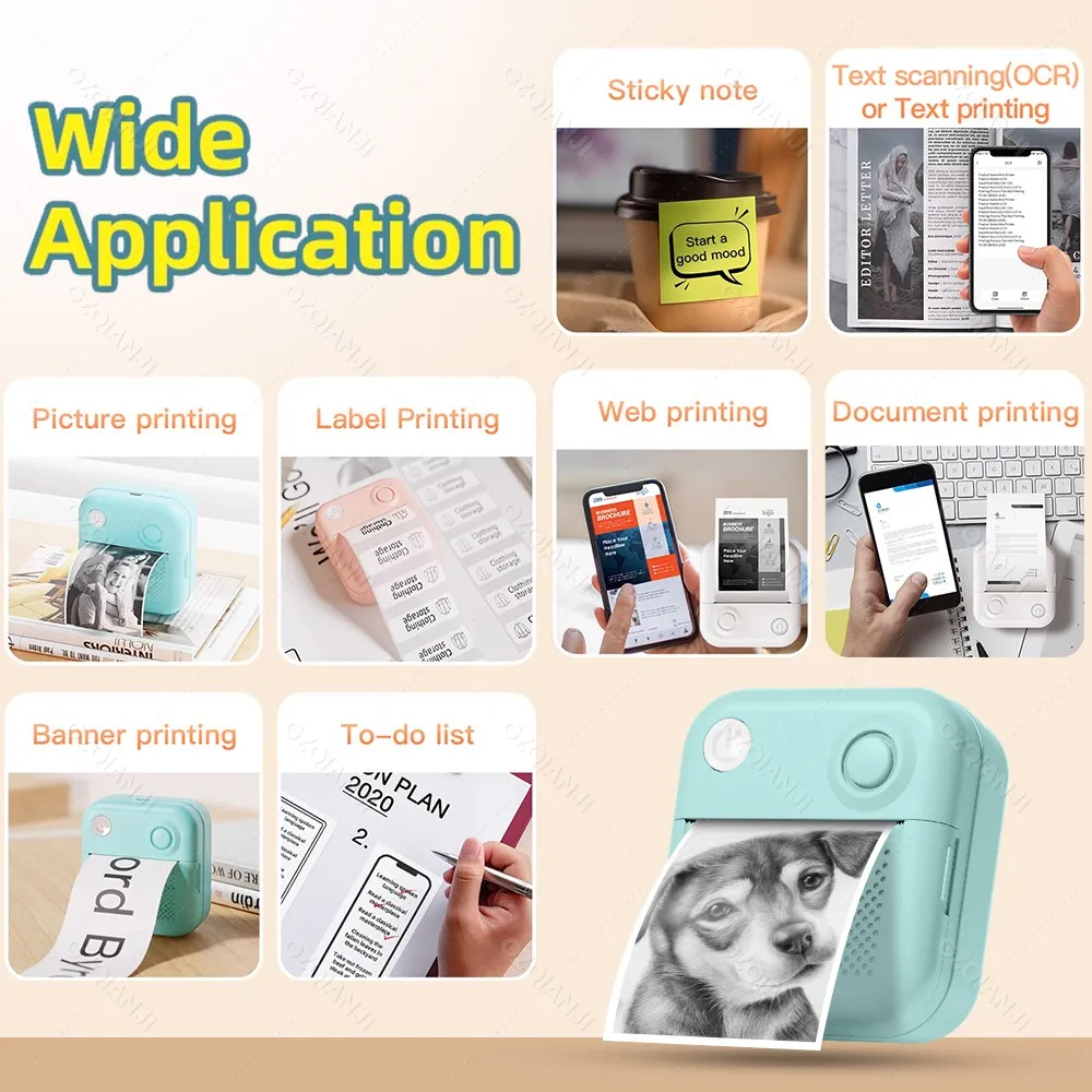 GZQIANJI D3 Portable PrinterThermal Paper Stickers Paper Mini Printers Labels Maker Printer for Error Printing Photo Printing