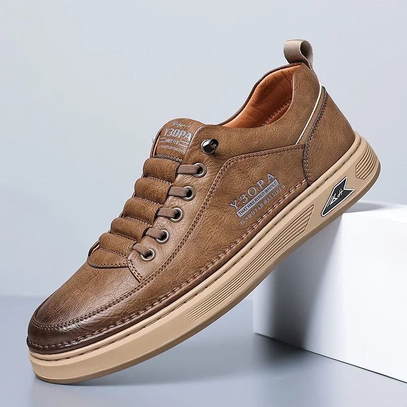 

British Style Men Casual Leather Shoes Fashion Lace-Up Business Office Shoe Breathable Quality Leather Thick Bottom Oxfords Shoe