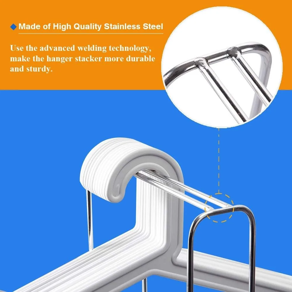 Hanger Stacker Clothes Hanger Organizer Rack Sturdy Stainless Steel Clothes Caddy Storage Holder Stacker for Closet & Room Tidie