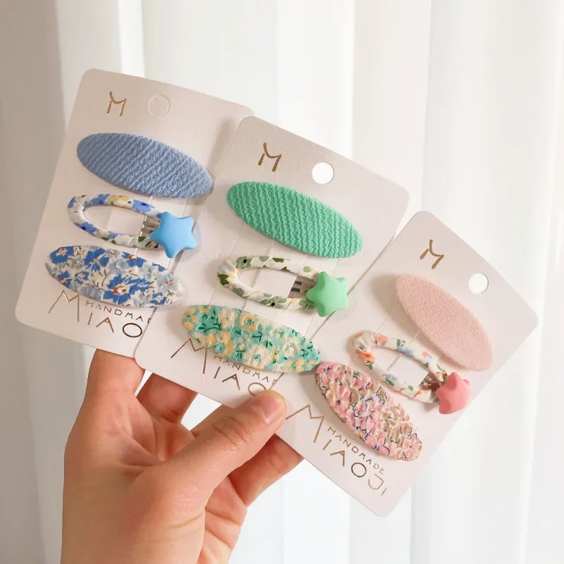 3Pcs/set Cute Floral Baby Hair Clips Korean Oval Toddler Girl Hair Pin Bang Side Clips for Little Girl Kids Hair Accessories