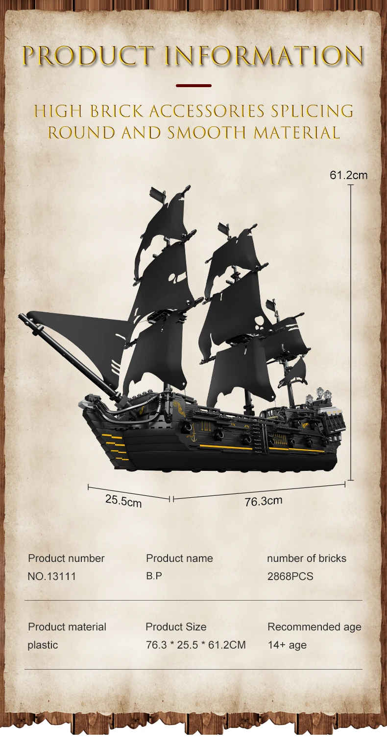Mould King 13111 13199 Film-Spielzeug Das MOC Black Pearl Piratenschiff Modell Bausatz 16006 Bausteine Kinder Weihnachtsgeschenke – Detail 10