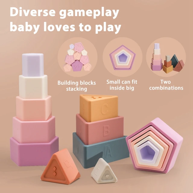 1Set Silicone Building Block Toy Silicone Teether Triangle Geometric Square Soft Block Folding Educational Game Toys 5