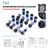 5/10/100 Sets Sp13 Sp17 /SP16 Sp20/sp21 Ip68 Waterproof Aviation Plug Socket Male Female Connector Panel Mounted 2/3/4/5/6/7 Pin 3