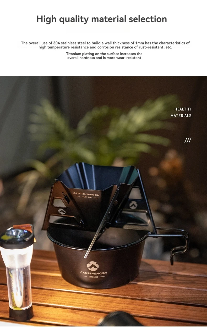 CAMPINGMOON Kaffeetrichter, Edelstahl, titanbeschichtet, faltbar, tragbar, Outdoor, Camping, handgebrühte Kaffeefilter-Tropfgestell – Detail 5