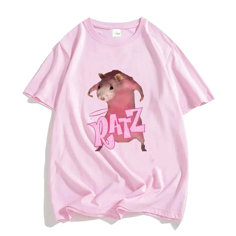 

Summer Men's Ratz Pink Mouse Cartoon T-Shirt Cotton Short Sleeve T-Shirt Casual Kawaii O-Neck Cute Men's and Women's Tops