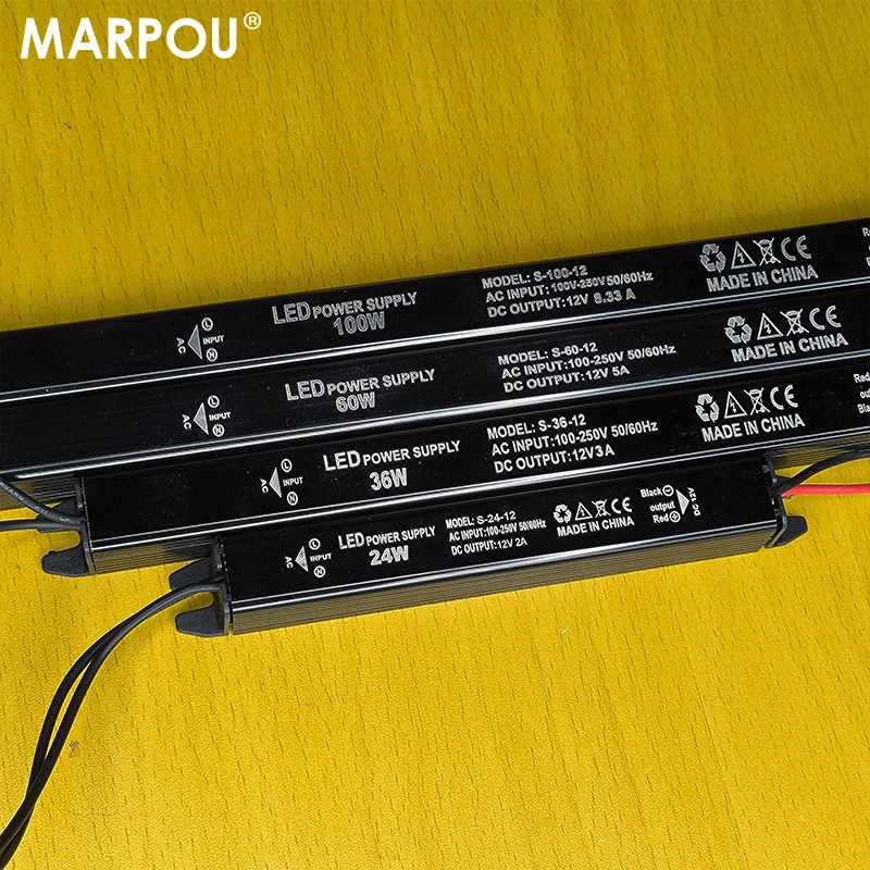 MARPOU cienki zasilacz LED 24V 12V transformator AC120-240V 24W 36W 60W 100W dla adaptera sterownik do lampy LED