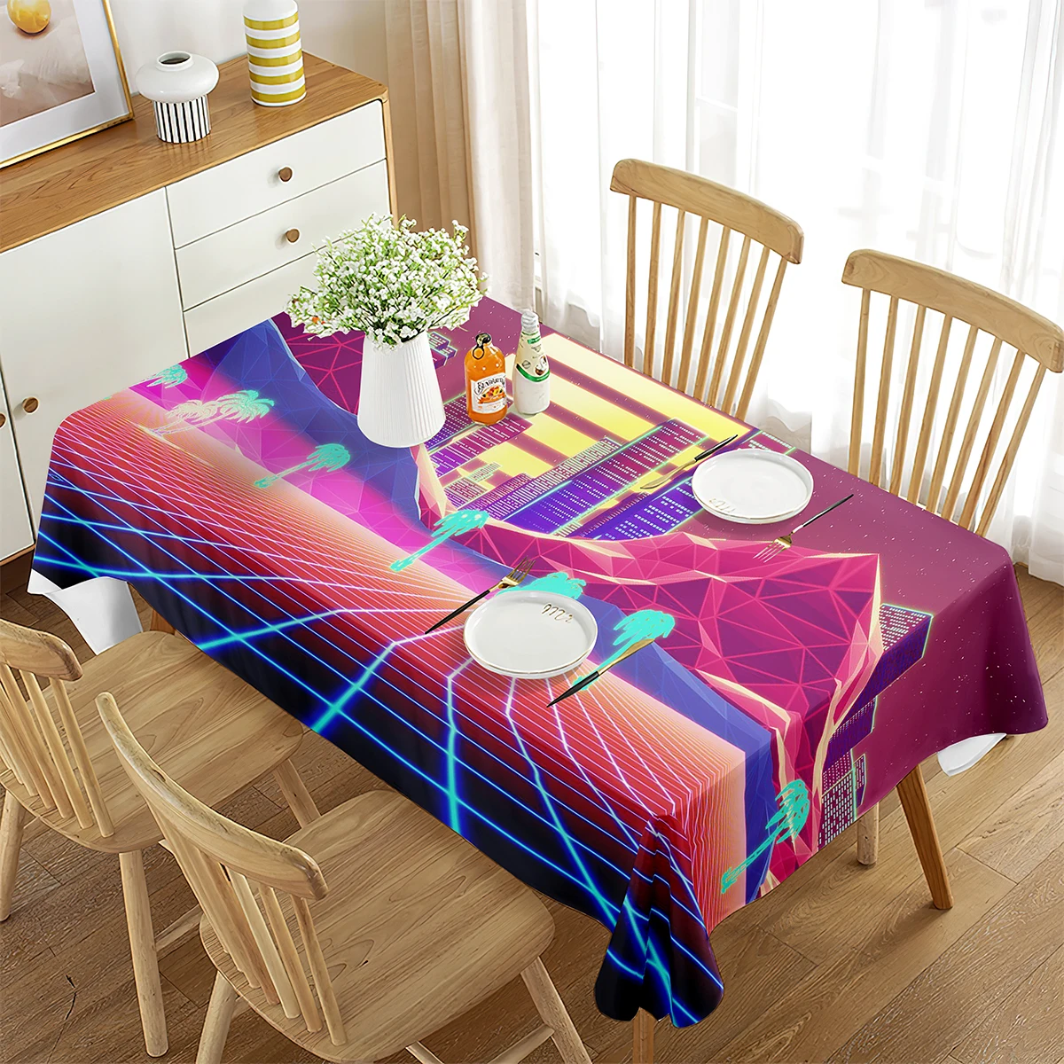

Neon Wave Blue Purple Colour Theme Tablecloth Rectangle Table Cover for Living Room Party Dining Room Kitchen Picnic Decoration