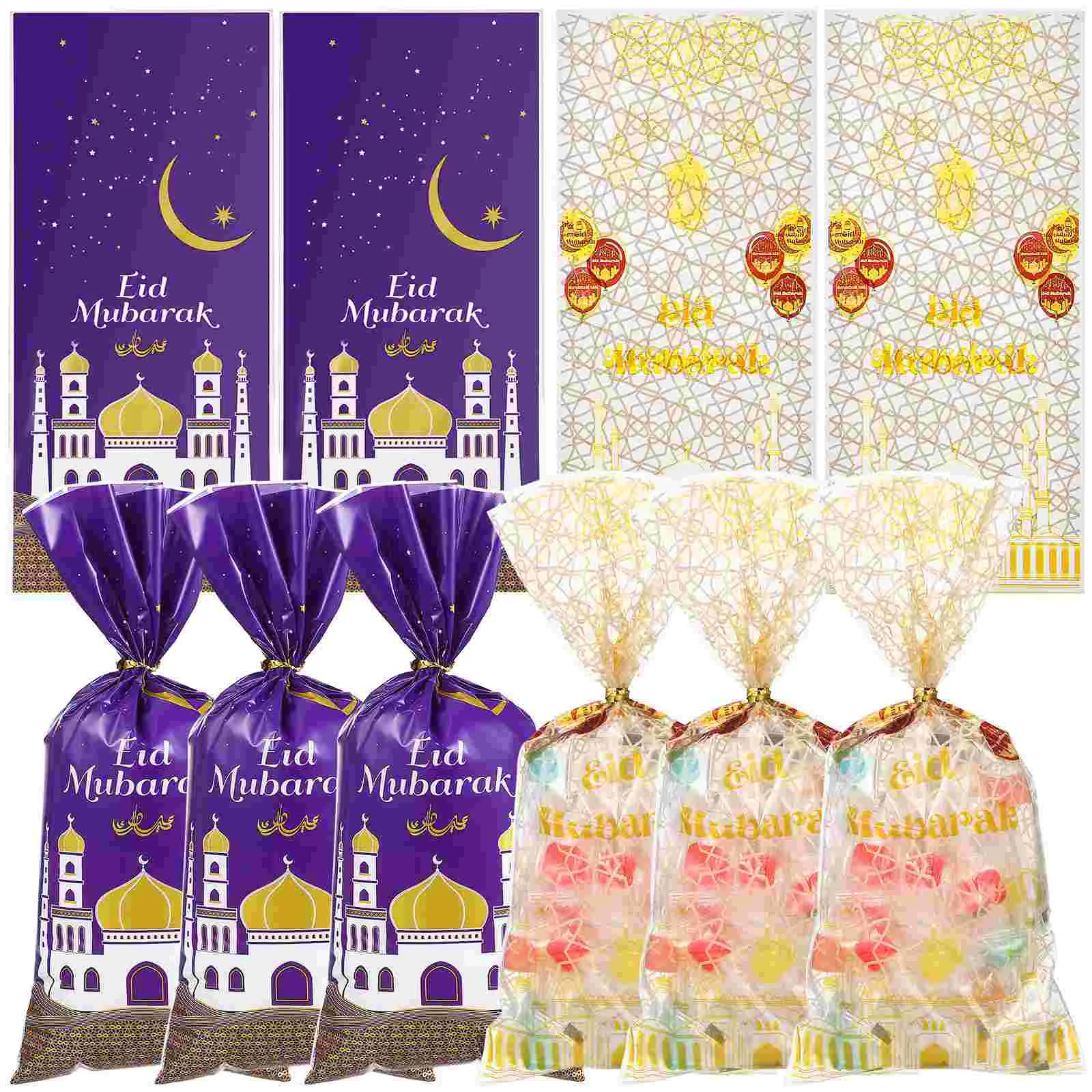 

100 Pcs Party Bags Eid Mubarak Gift Bags Castle and Moon Pattern Candy Bags Ramadan Theme Treat Bags for Festival