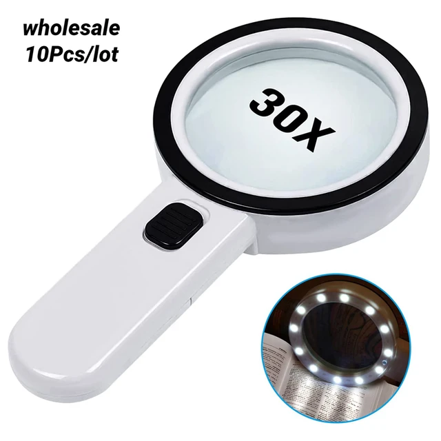 10pcs Handheld 30X Illuminated Magnifier Loupe Jewelry Magnifying