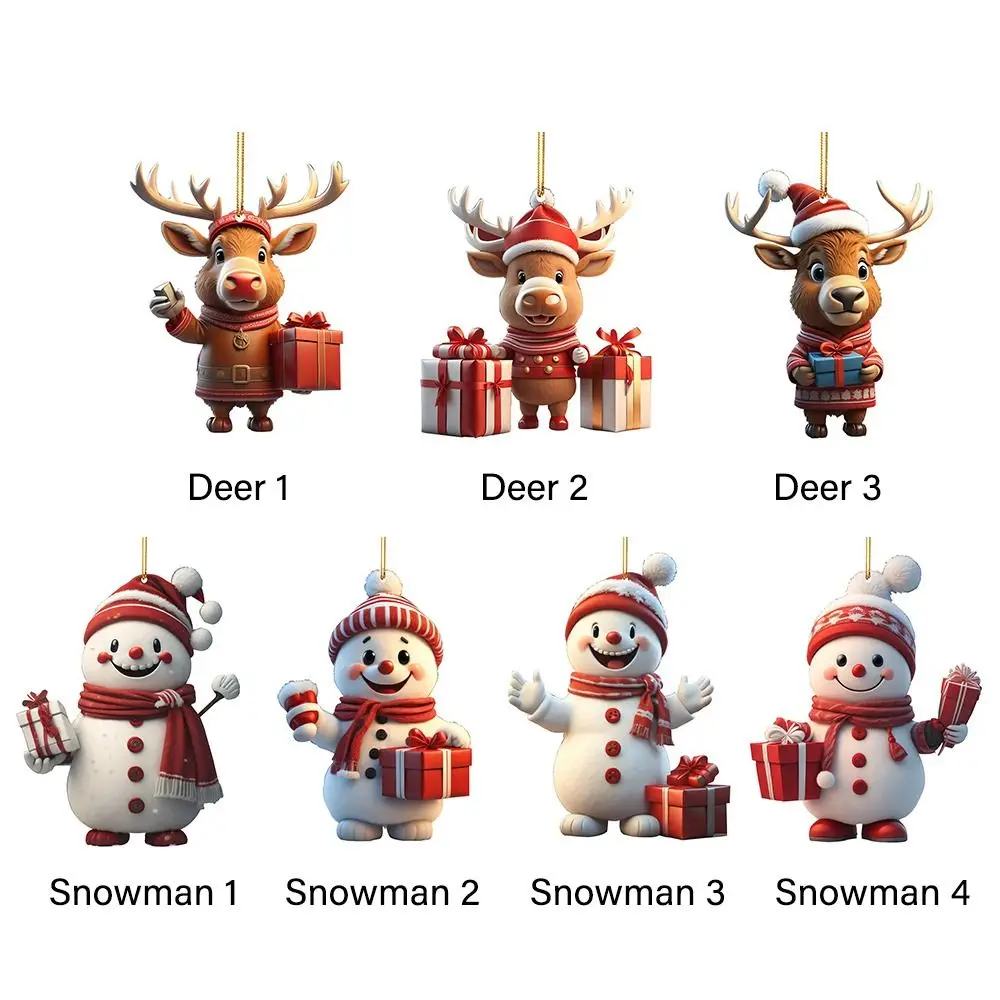 Multicolor Christmas Decorations Delicate Cartoon Snowman Deer Hanging Pendants Car Hangable Embellishment Party Supplies 1PC christmas decorations
