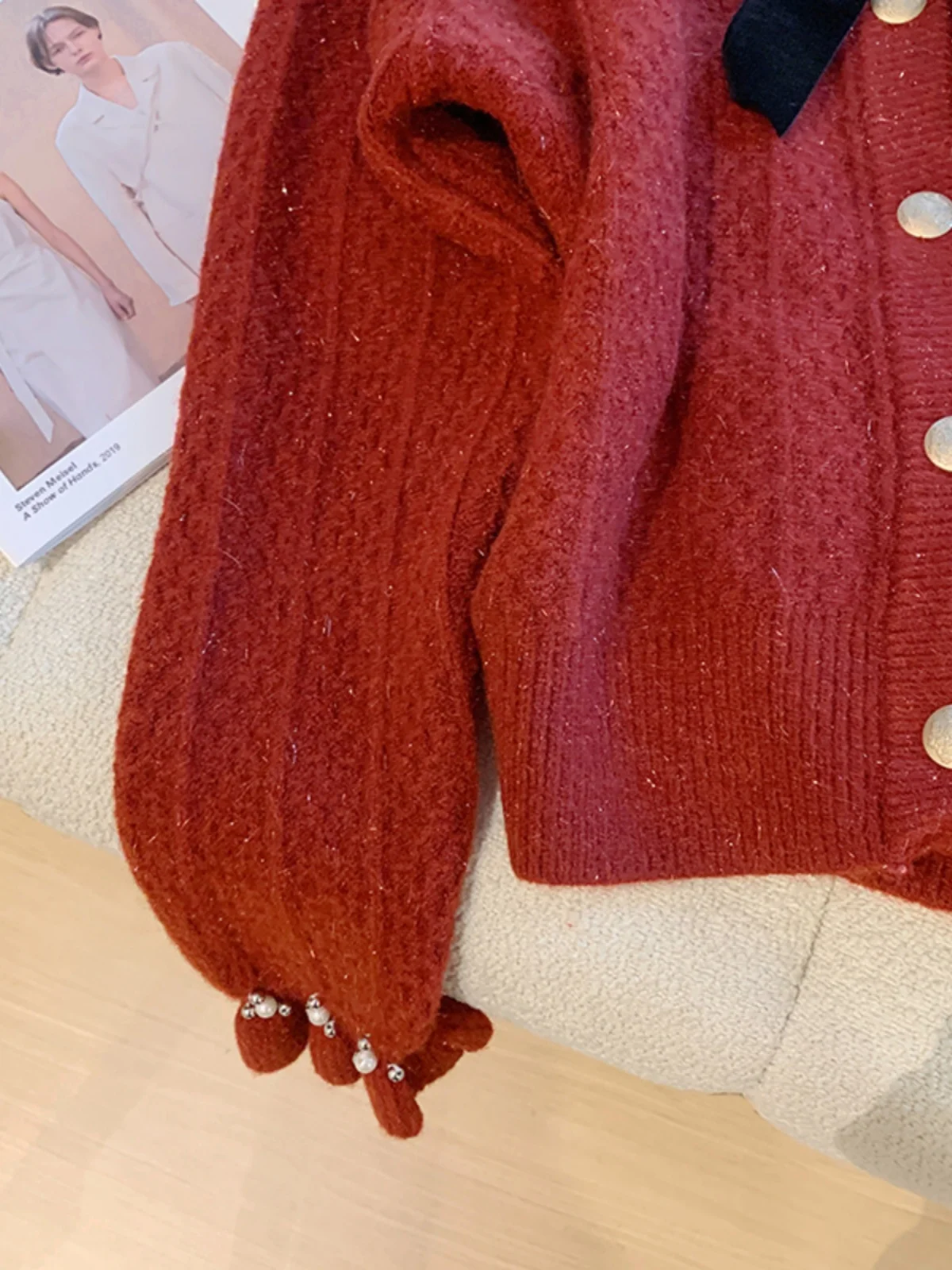 Acheter Gilet En Tricot Avec Nœud Papillon Pour Femme, Pull Unique, Col En V, Rouge, Haut Superposé, Sans Manches, Cardigan, Nouvelle Collection Printemps 2023