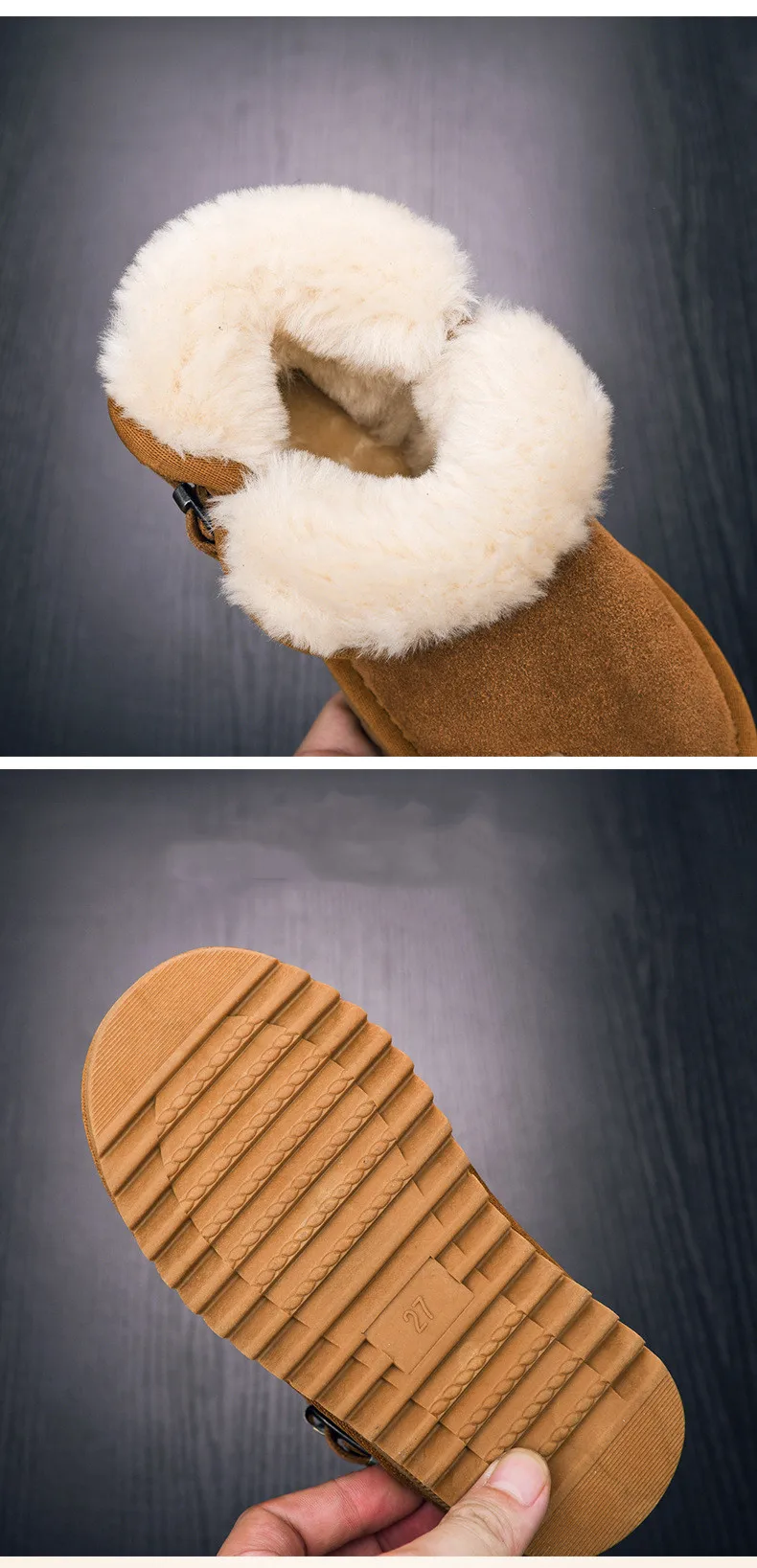 Description Picture 6 of item2024 New Children Snow Boots Baby Girl Short Boots Thickened Plush Children Solid Color Comfortable Buckle Strap Shoes