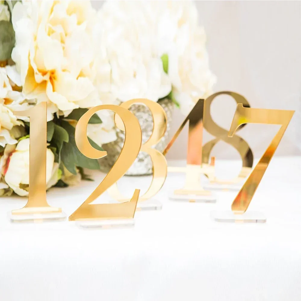 Gold Mirror Wedding Table Numbers Wedding Table Signs 3D Numbers Decor with Stand