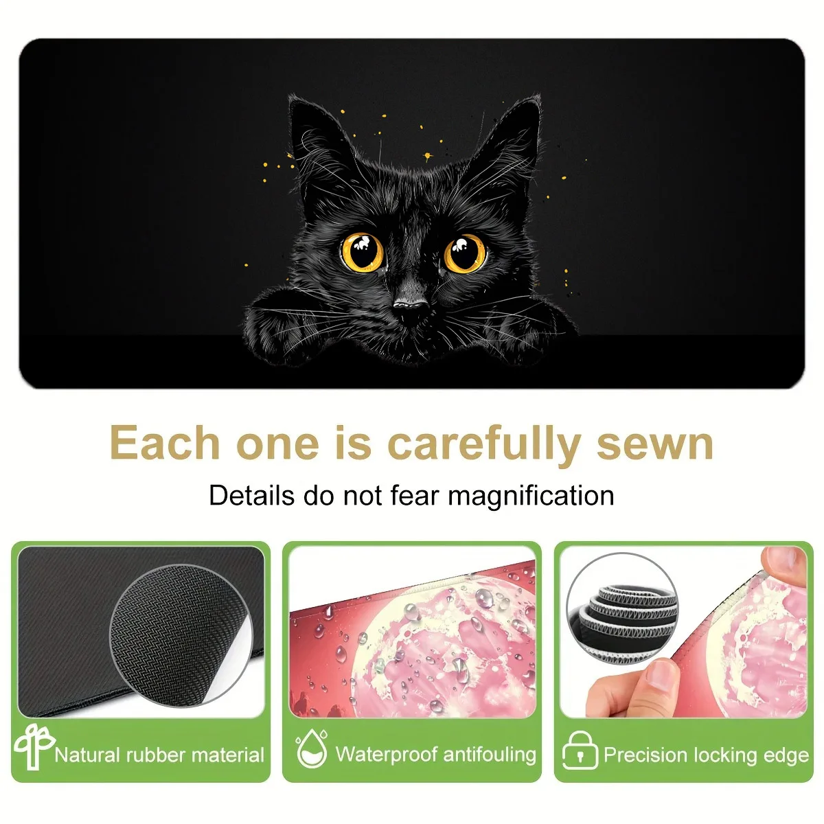 Kawaii Black Kitten Mouse Pad Image 3