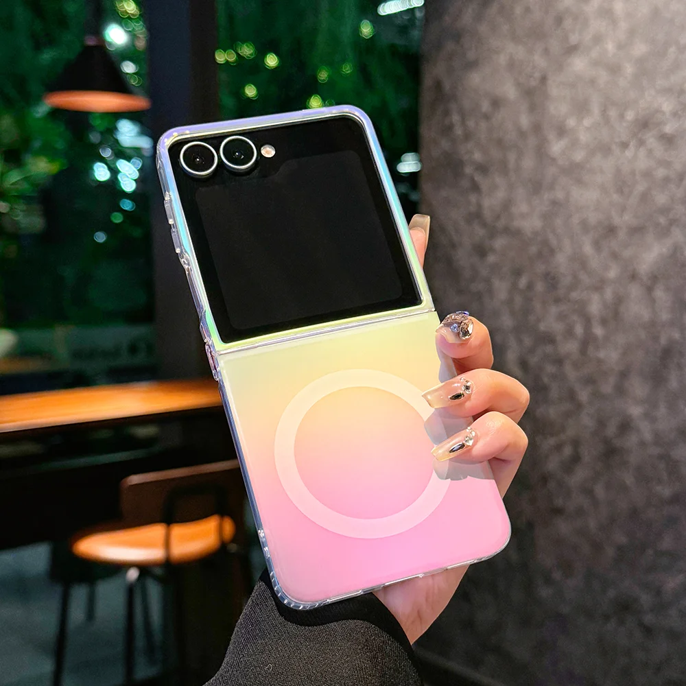 Rainbow Frosted Color Plating Magnetic Folding Hard Cover Phone Case