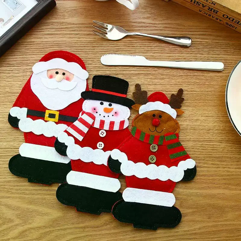 4Pcs Christmas Cutlery Holder Knife Fork Pocket Bags Santa Claus Home Dinner Ornament Decor Xmas Tableware Cover Set