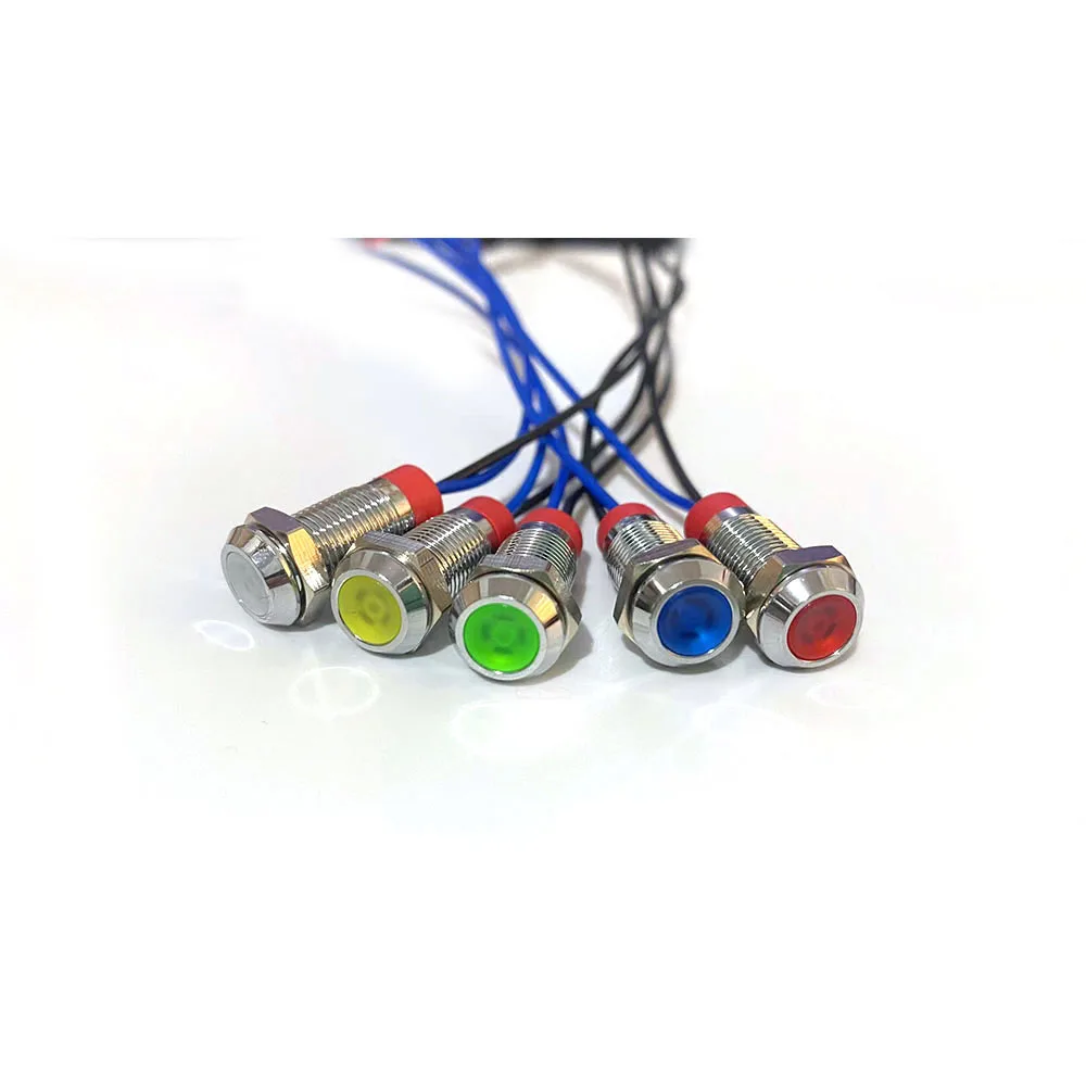 6mm 8mm 10mm 12mm 16mm Metal LED Warning Indicator Light Waterproof IP67 Signal Lamp Pilot Wires Switch 3V 5V 12V 220V Red Blue