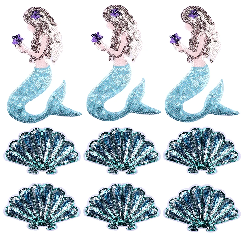 FINGERINSPIRE 4 Pack Mermaid Sequined Embroidery Applique Patch - 7.8x5.3 Inch Iron-On Or Sew-On Decoration - View #2