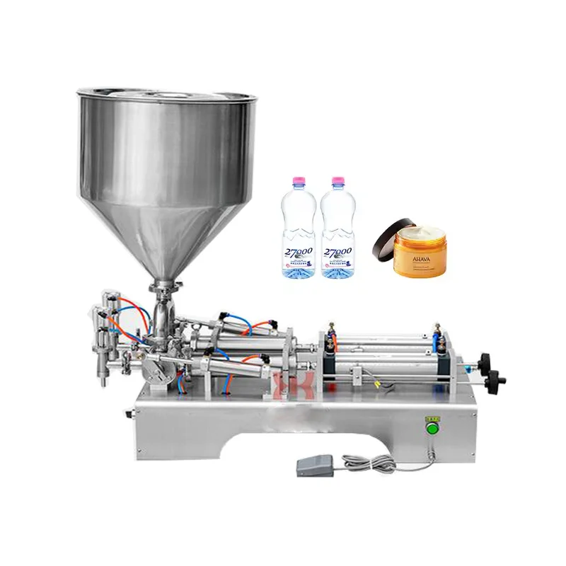 

Stainless Steel Double Head Liquid Packaging Machine Desktop Enlarged Hopper Honey Chocolate Sauce Pneumatic Filling Machine