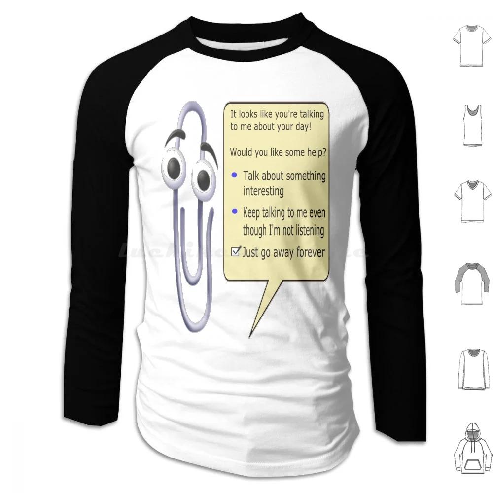 Thanks Clippy! Hoodies Long Sleeve Clippy Microsoft Paperclip Help Computer Retro 90s Windows