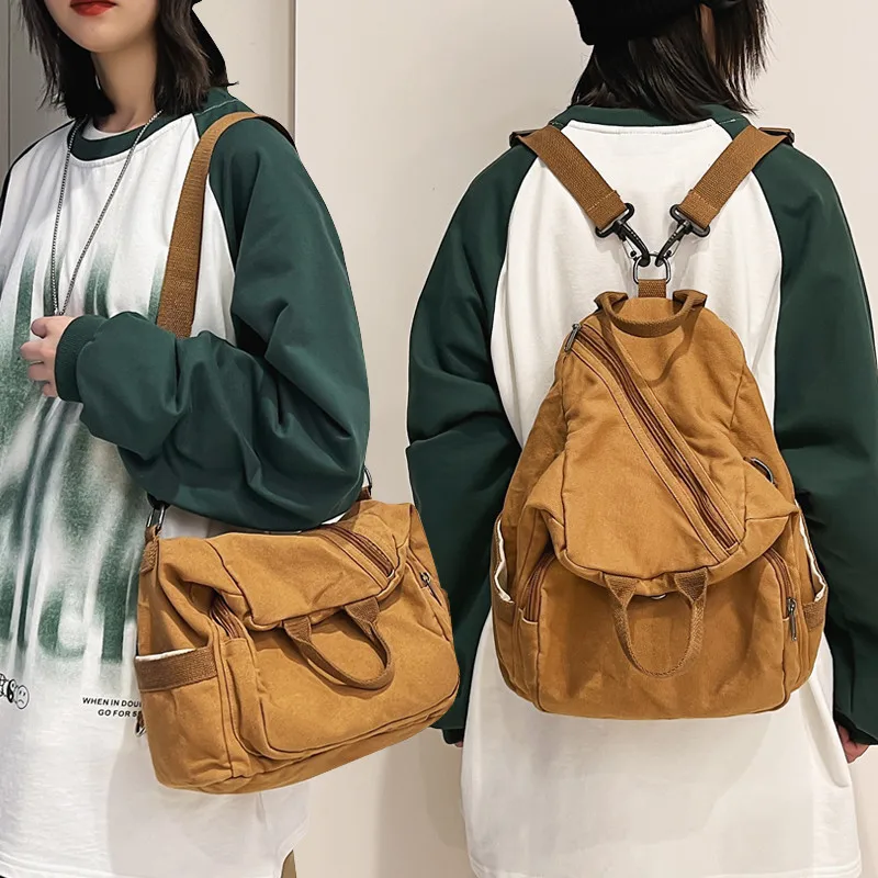 Casual Canvas women Backpack big capacity School Bag College  display picture 3
