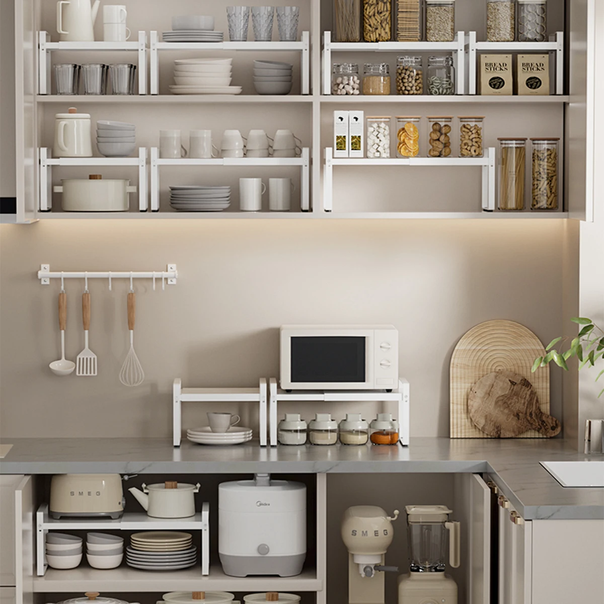 WMMO Adjustable Cabinet Layered Storage Rack, Thickened Steel, Kitchen Cabinet Countertop Multifunctional Storage Rack 2