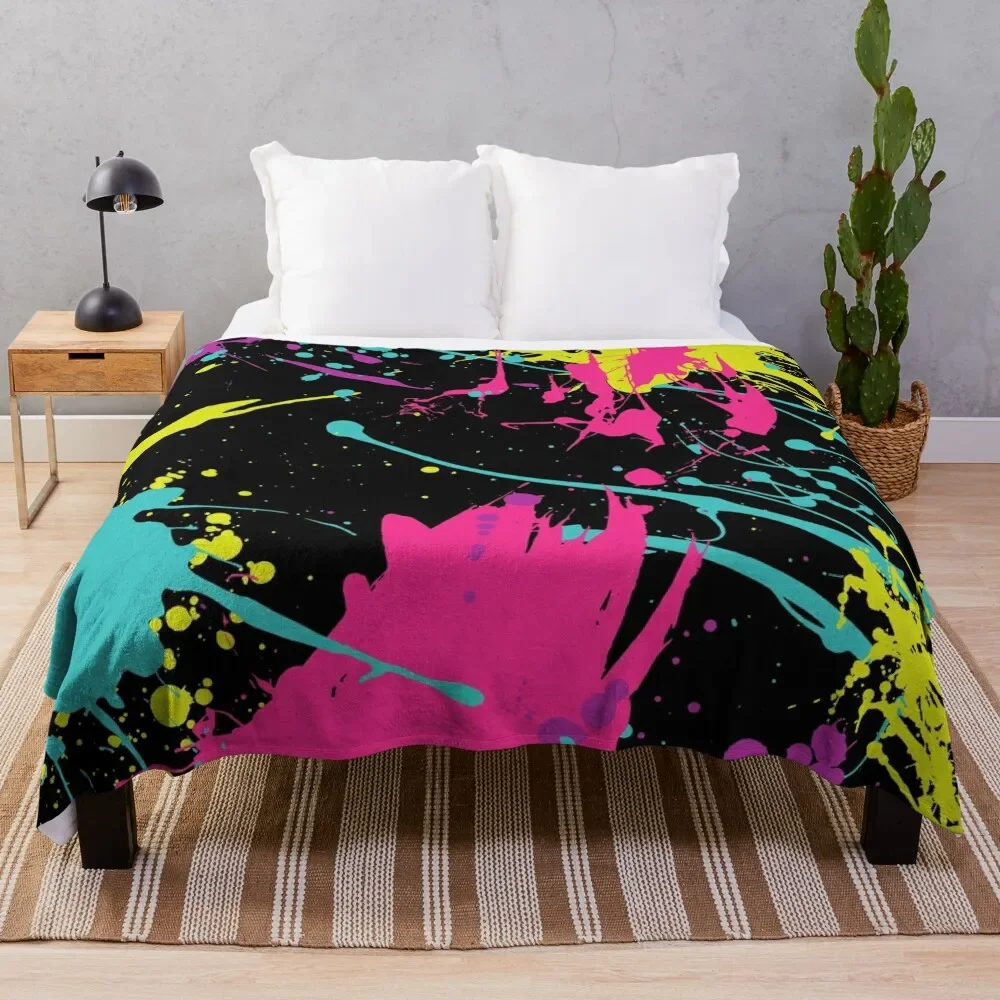 Splatter Paint Black Throw Blanket Picnic Softest bed plaid Blankets