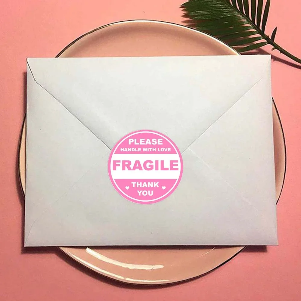 60 PCS Pink Round Do Not Crush Bend or Fold Handle with Love Labels Stickers 2 inch Fragile Stickers for Shipping and Moving