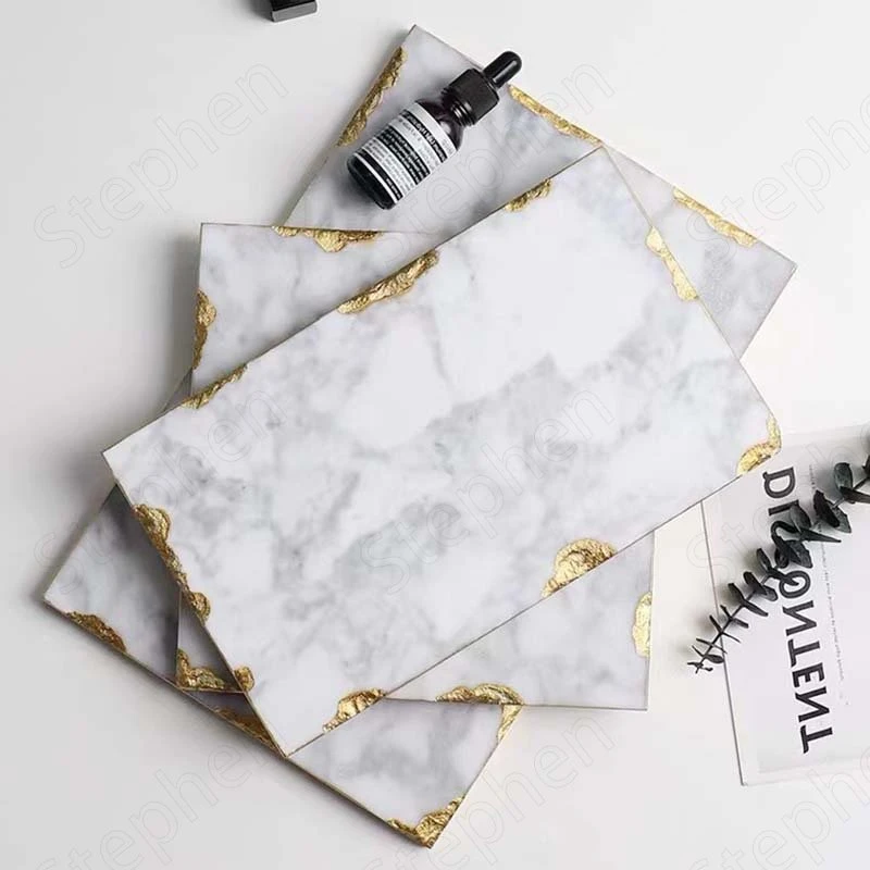 Jewelry Necklace Display Trays Decorative Gold Border Natural Marble