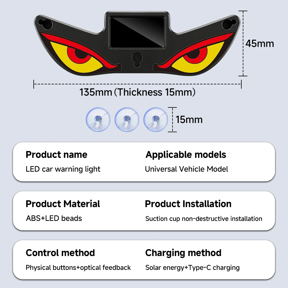 Car Solar-Powered Devil Eye Warning Light - Wireless Installation