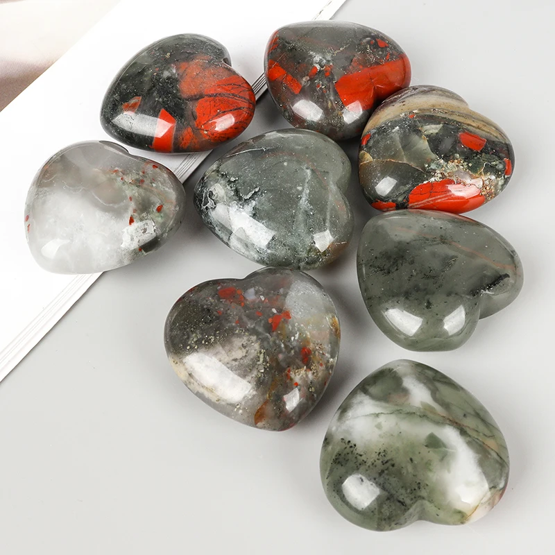 Hand Carved African blooded jasper Heart-shape Stones, Crystal Love Stone, Healing Figurine, Meditation Ornament, Home Decor 2