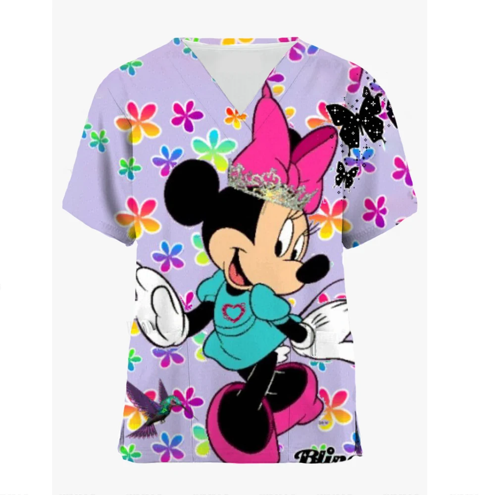 thumbnail image 1 of Blusas médicas con estampado de Mickey Mouse de Disney para mujer, blusas de manga corta con cuello en V, uniforme de enfermera, blusa de trabajo con estampado de dibujos animados, uniforme de mujer, 1 of 5