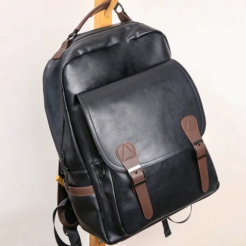 Fashion USB charging men's backpack business leather travel backpack large capacity student school bag male laptop bag