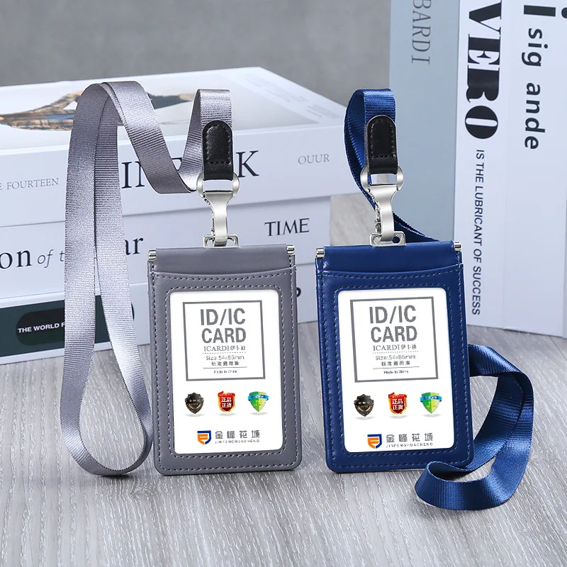 2023 New High Quality Genuine Leather ID Card Set Sleeve Holder Badge Case Clear Bank Credit Card Clip Badge Holder Accessories high quality biochemical company umbrella badge printing leather wallet credit card holder short purse