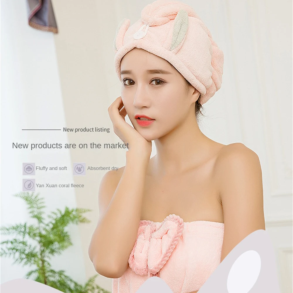 Cartoon Rabbit Hair Drying Hat Microfiber Bath Towel Lady Kid Dry Hair Cap Quick Drying Shower Cap Super Absorption Dry