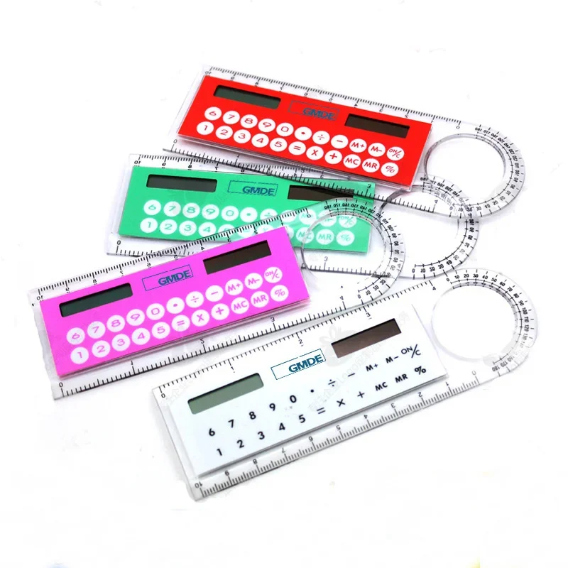 Stainless Steel Ruler, Ruler Set, Drawing Ruler, Straight Ruler, Folding Ruler, Metal Ruler, Plastic Ruler, Quilting Ruler, Rotatable Ruler-13cm X 4.4cm Ruler Calculator 6 Color Mini Solar Transparent with Magnifier