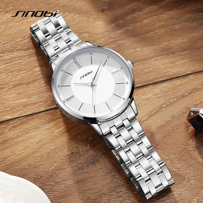 SINOBI Casual Men's Watches Fashion Silver Mans Quartz Wristwatches Top Luxury Male Best Gifts Clock Business Relogio Masculino