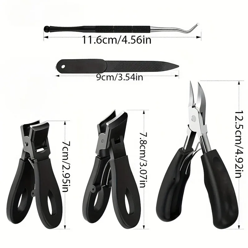 Stainless Steel Toenail Clippers Set 1/3/4/5pcs with Ergonomic Handle Wide Mouth Angled Scissors Nail File Cuticle Tool